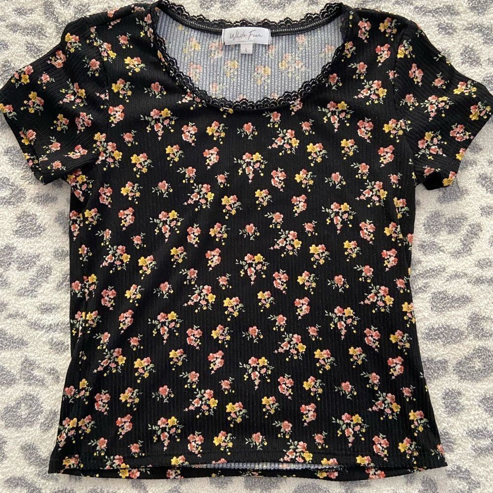 Girls ribbed floral tee
